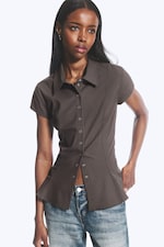 Dark Mole - Slim Fit Short-Sleeved Crepe Shirt - 0