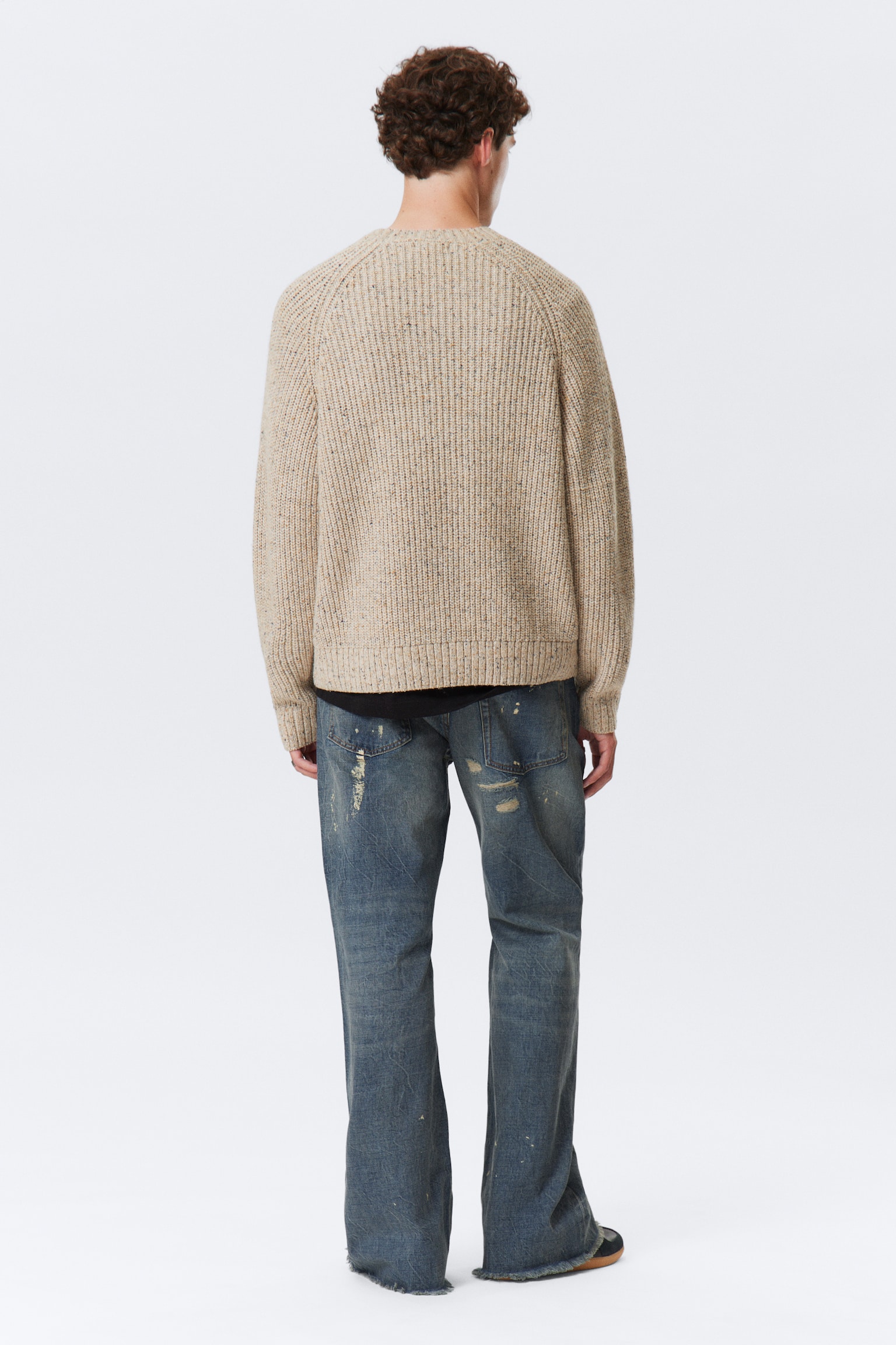Relaxed Fit Nepped Knit Sweater - Dusty Ecru Melange/Black - 4