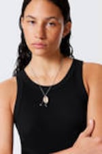 Silver - Pierced Shell Pendant Chain Necklace - 0