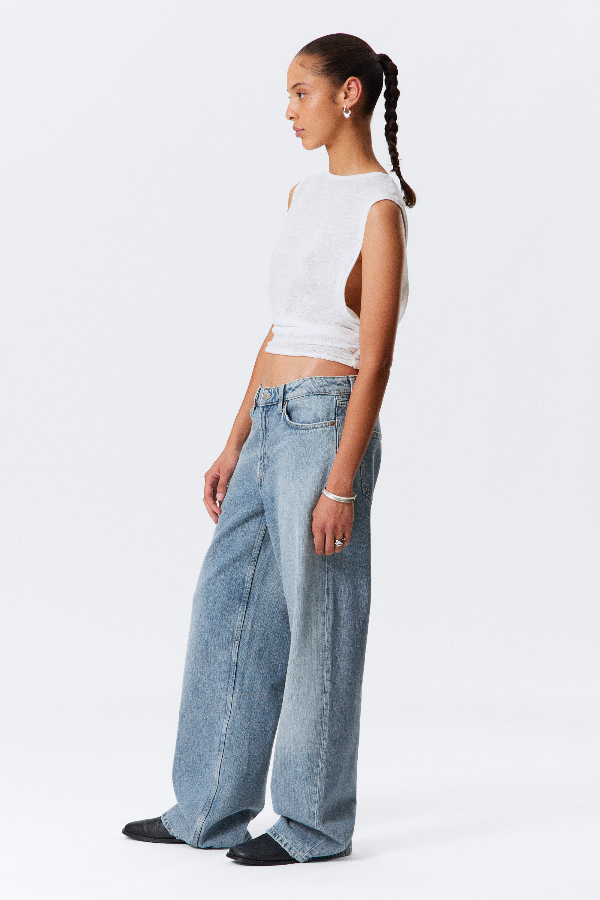 Blue Fade - Mittelblau - Area Mid Rise Loose Wide Leg Jeans - 2