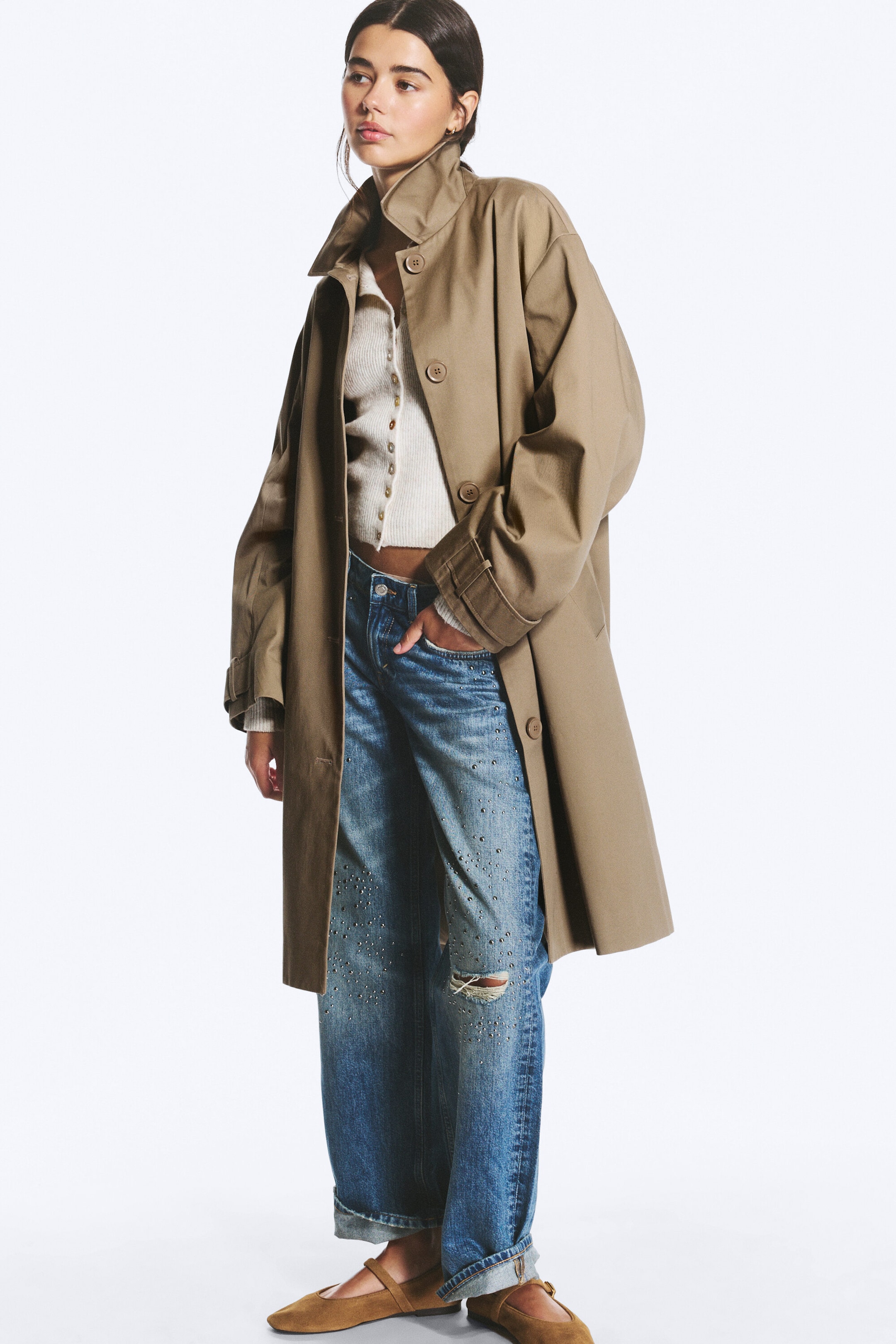 Taupe cendré - Manteau croisé décontracté - 1
