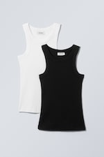 Schwarz & Weiß - 2er-Pack gerippte, taillierte Tanktops - 0