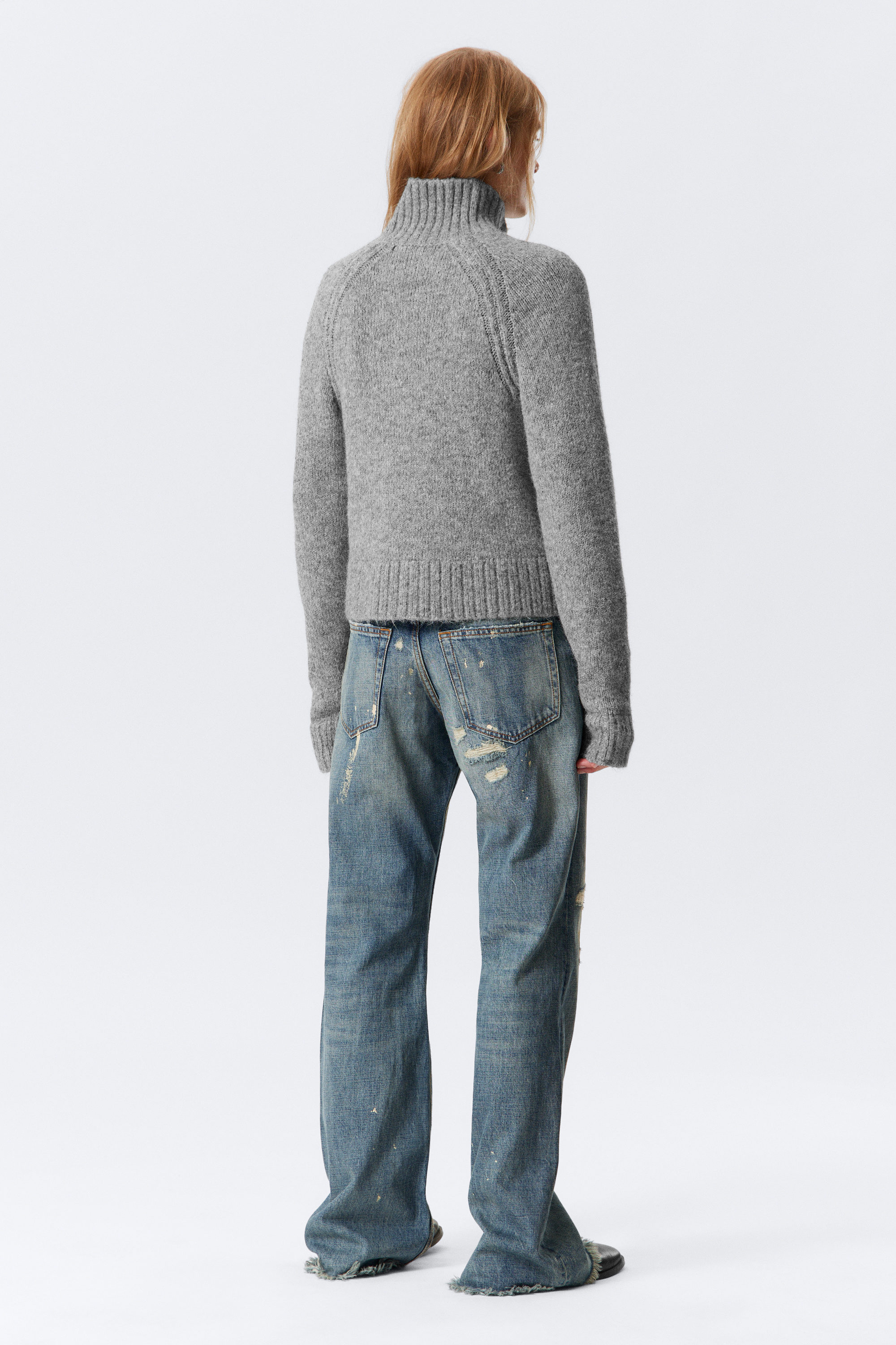 Grey Melange - Soft Knitted Fitted Zip Cardigan - 2