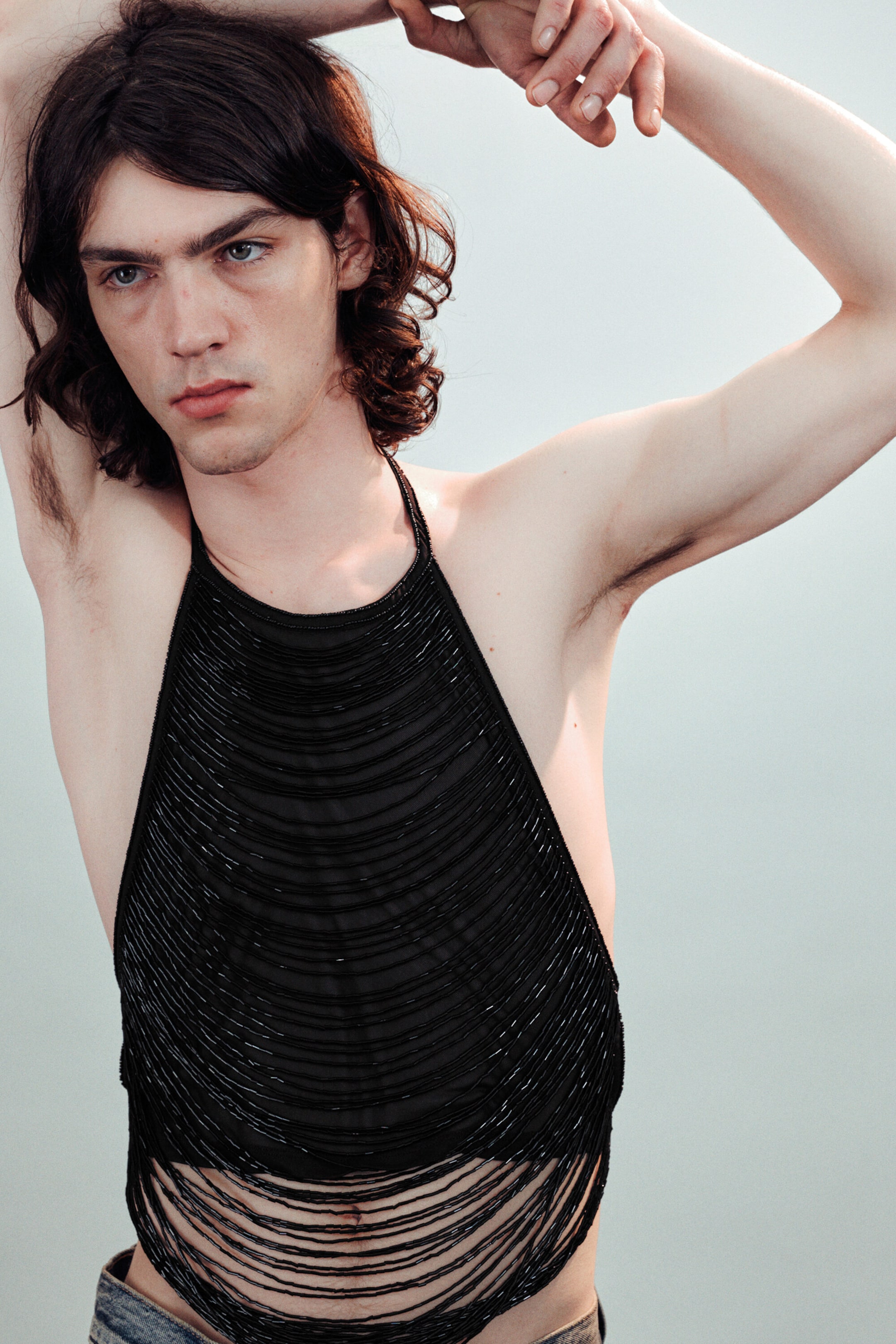 Black - Beaded Mesh Halterneck Top - 2