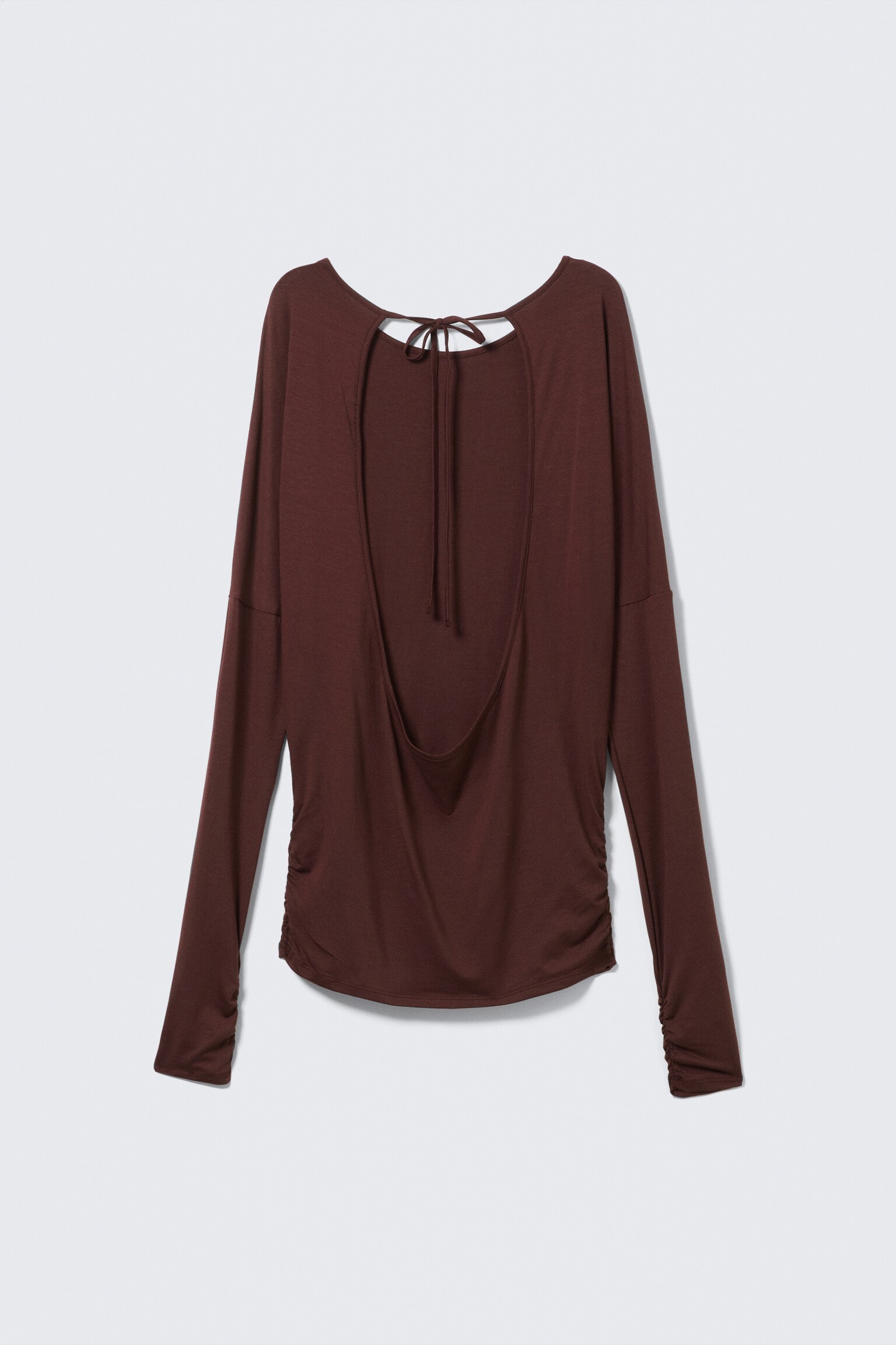 Long-Sleeved Open Back Top - Burgundy/Black - 2