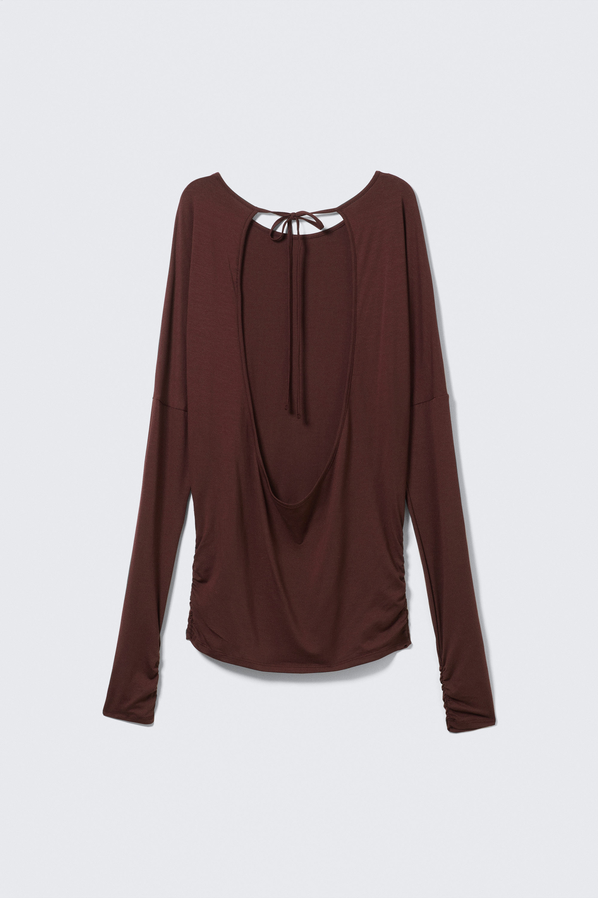 Burgundy - Long-Sleeved Open Back Top - 4
