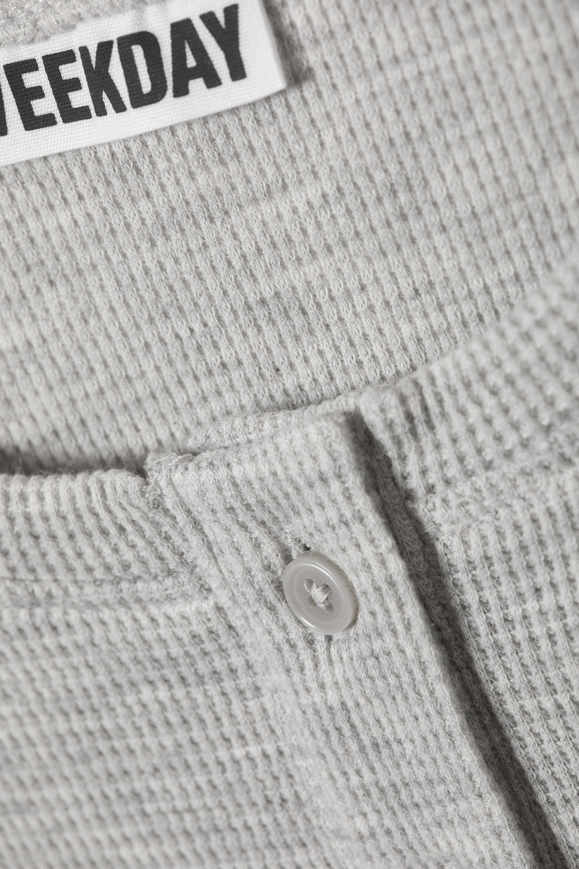 Gråmelerad - Våfflad långärmad henley-topp - 3