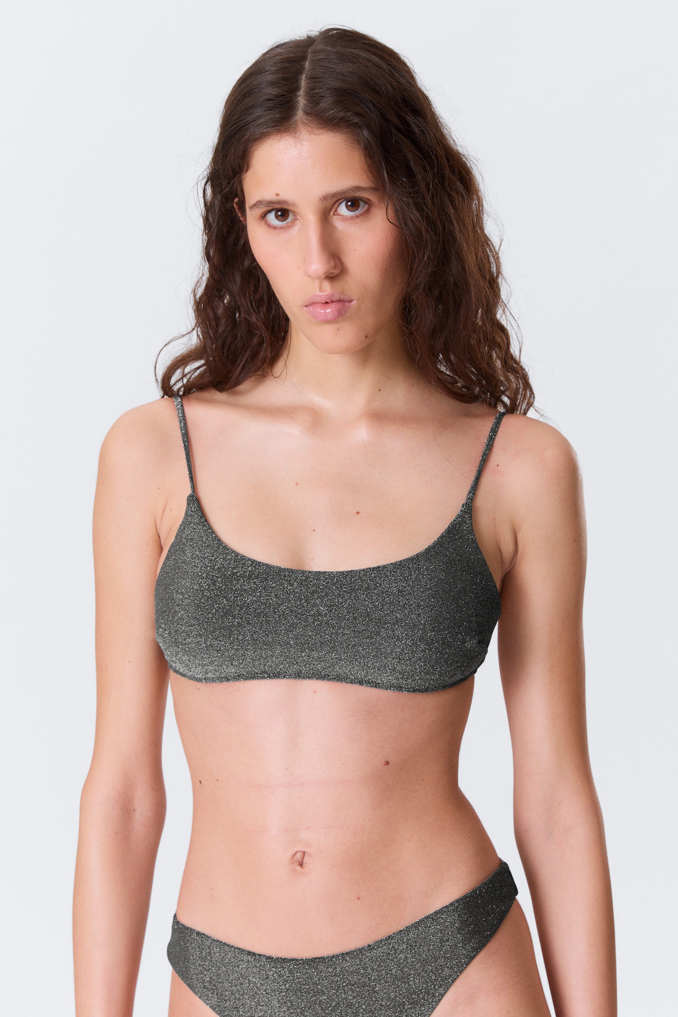 Grey - Glitter - Tie-Back Glitter Bikini Top - 1