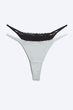 Black + Dusty Light Grey - 2-Pack Lace Tanga Thong - 2