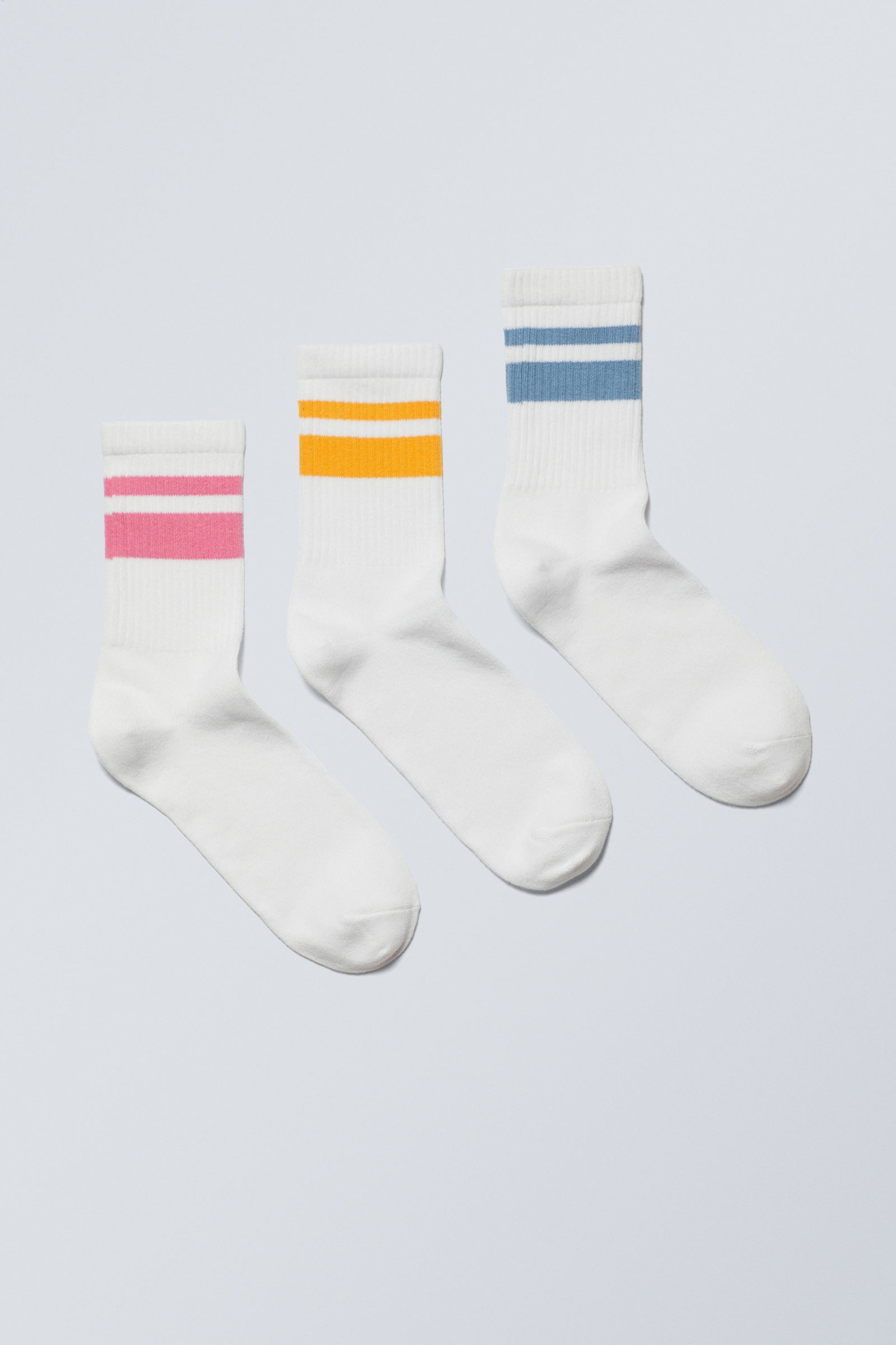 Pink Yellow Blue Stripe - 3-pack Striped Sport Socks - 0