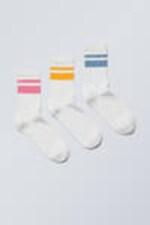 Pink Yellow Blue Stripe - 3-pack Striped Sport Socks - 0