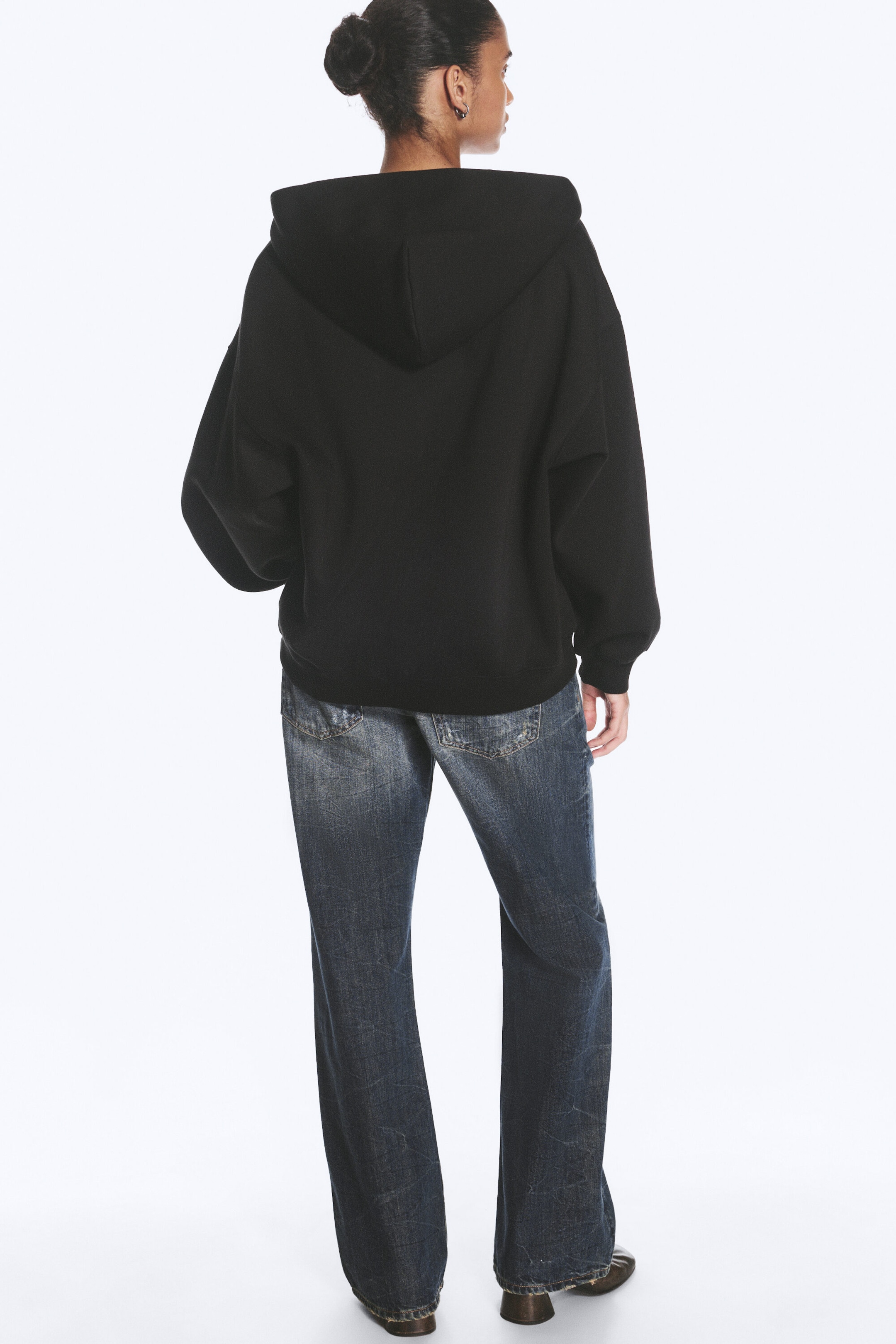 Svart - Oversized kraftig hoodie med dragkedja - 3