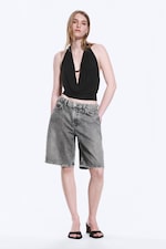 Schwarz - Ärmelloses Wasserfall-Top - 2