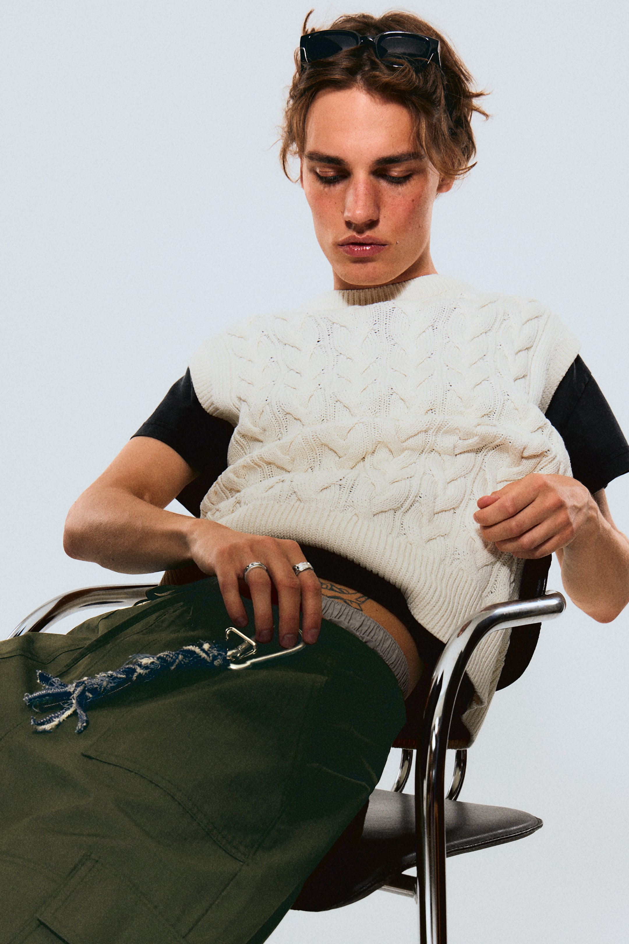 View larger image: Cable Knit Cotton Vest - White - Men | H&M GB 1