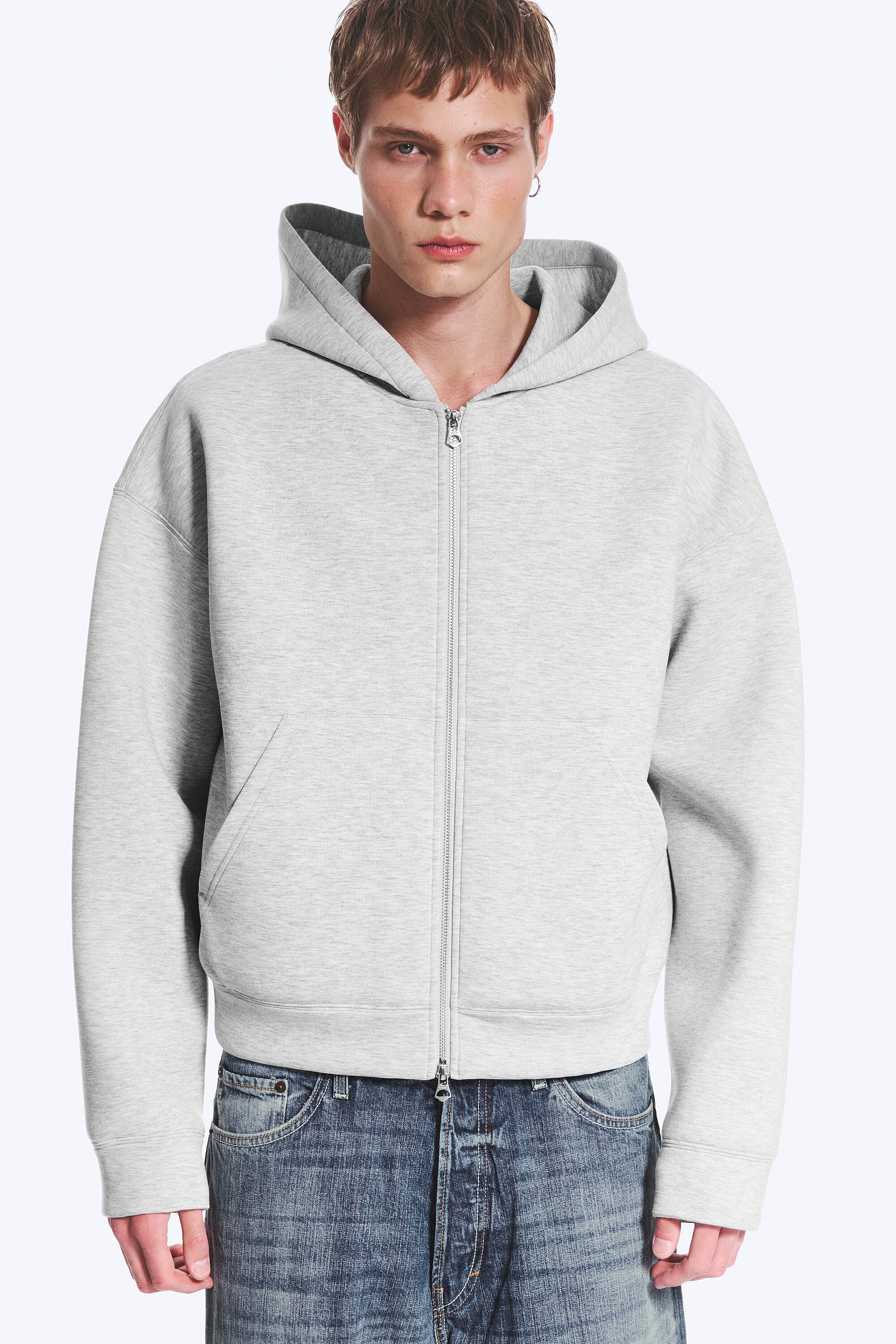 Light Grey Melange - Simon Scuba Zip Hoodie - 4