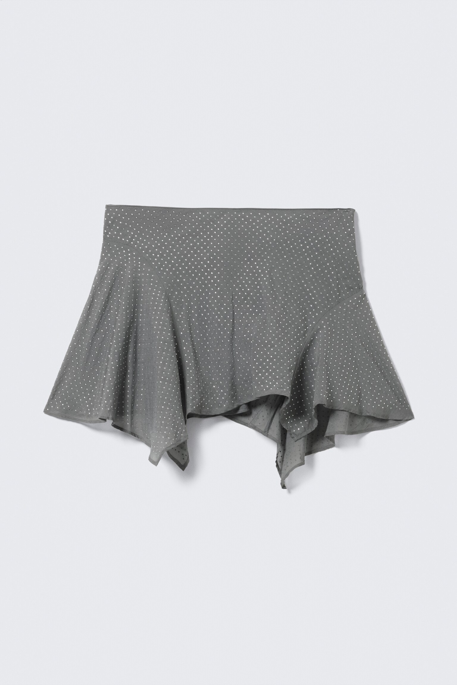 Asymmetric Sequin Mini Skirt - Grey - Rhinestones - 2