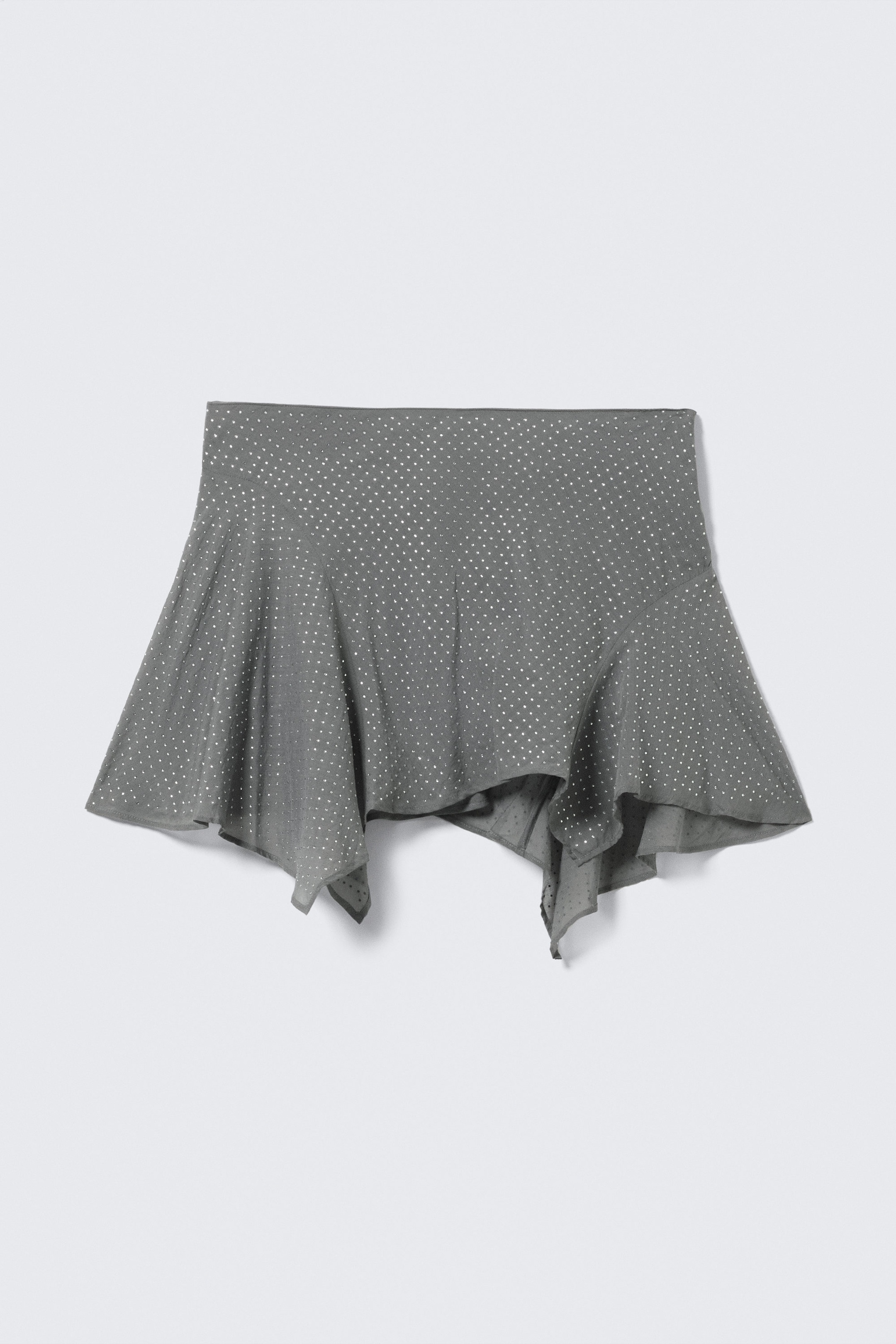 Grå - Strass - Asymmetrisk minikjol med strass - 4