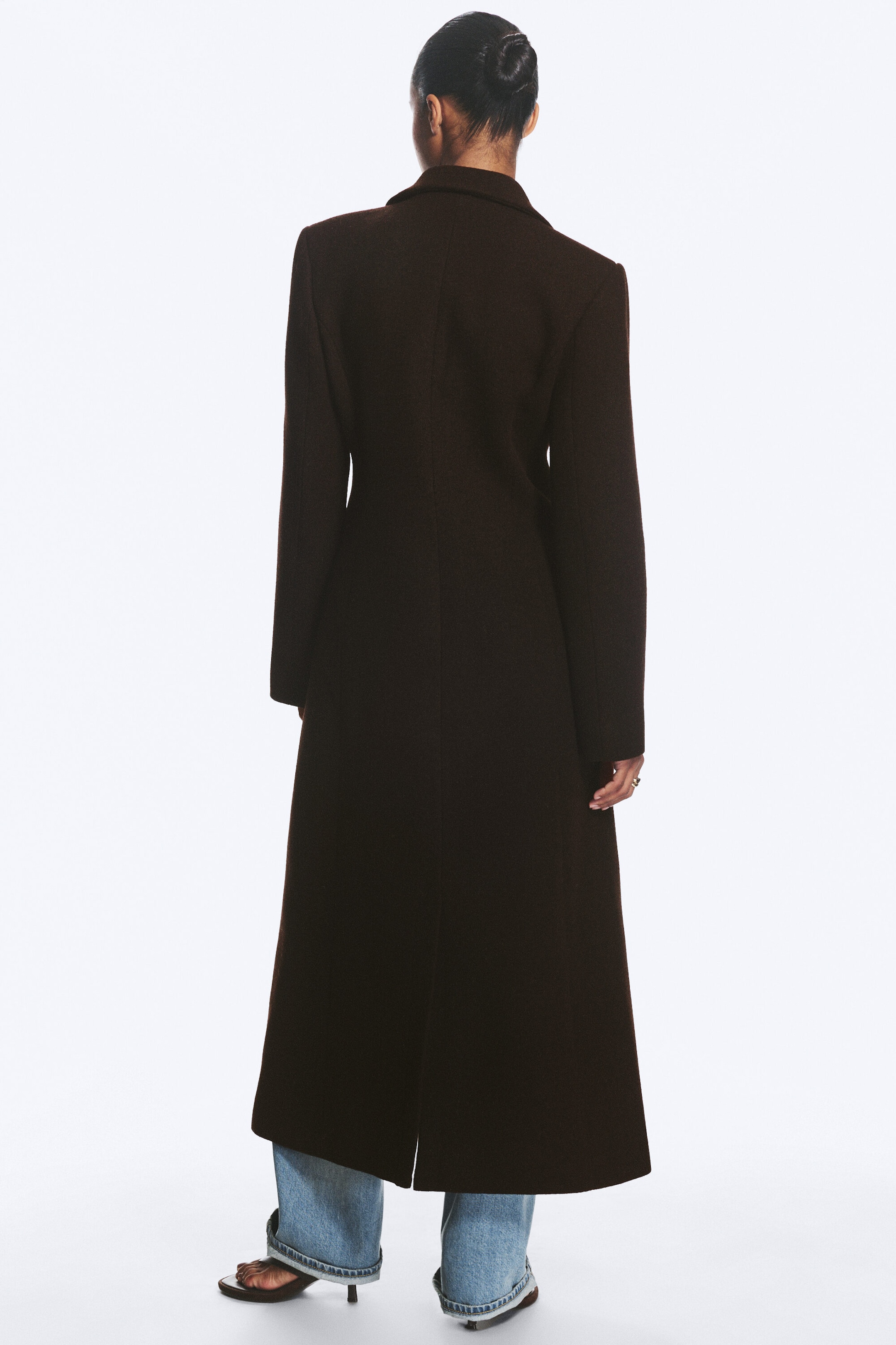 Dunkelbraun - Langer, einreihiger Slim-Fit-Mantel - 3