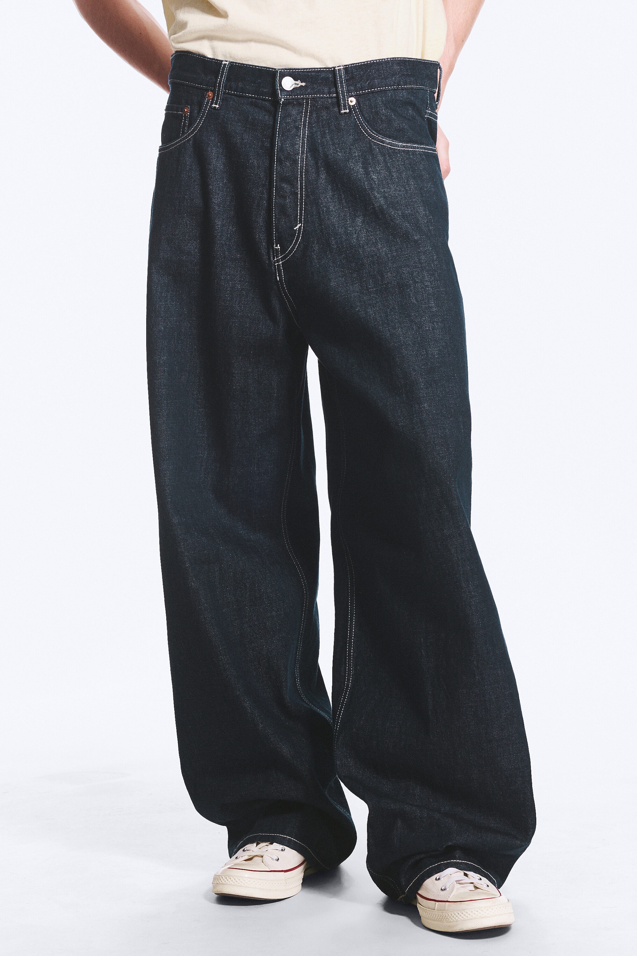 Blue Rinse - Dark Blue - Astro Mid Rise Loose Baggy Unisex Jeans - 2