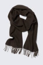 Medium Brown - Long Woven Wool Scarf - 1