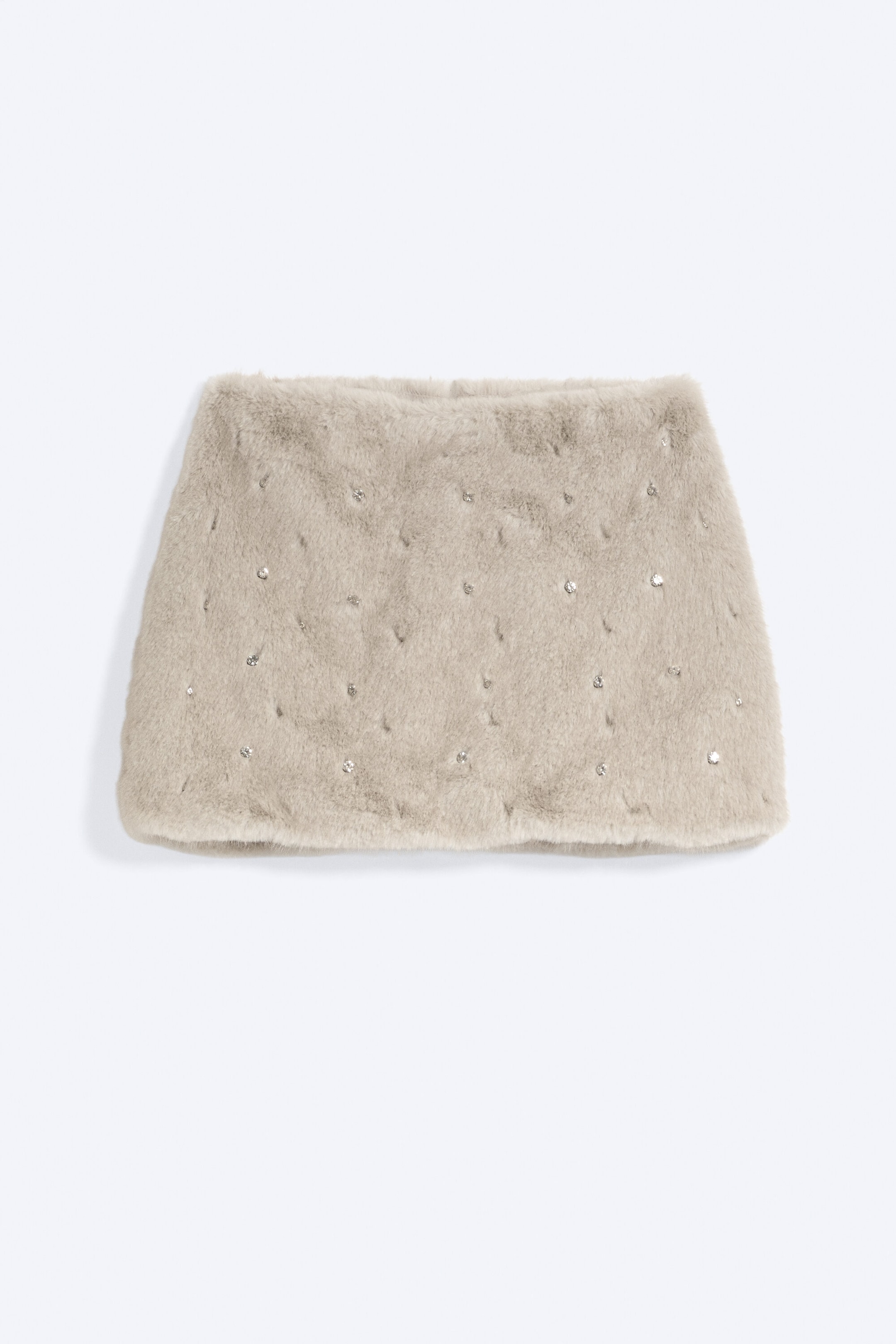 Beige - Faux Fur Rhinestone Mini Skirt - 1