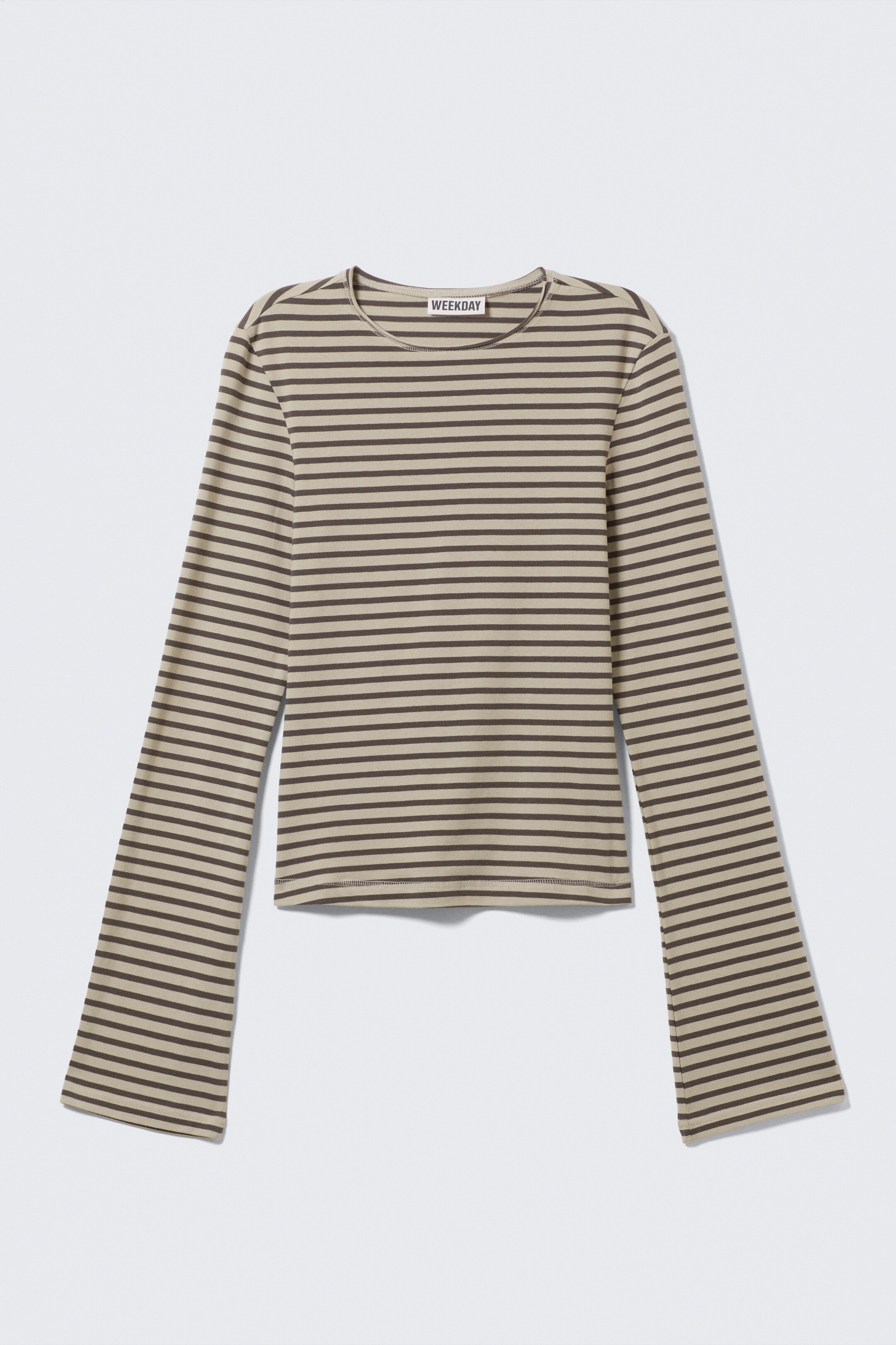 Grotere afbeelding bekijken: Katoenen top met lange mouw - Gestreept taupe - DAMES | H&M NL 4