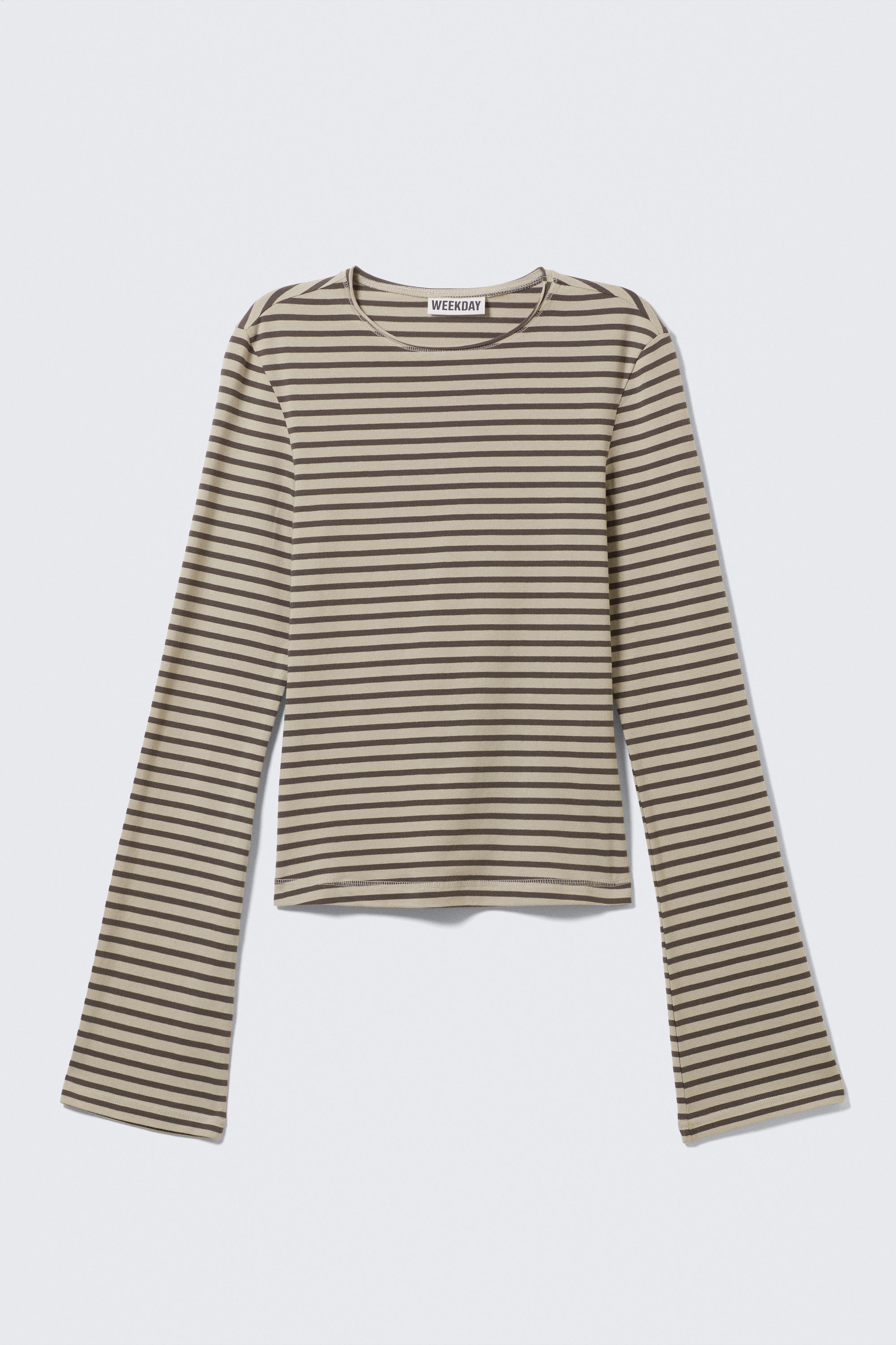 Graubraun gestreift - Longsleeve aus Baumwolle - 3