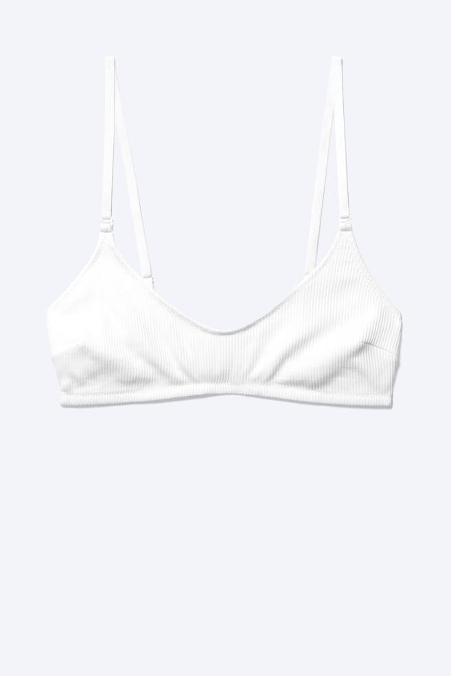 Soft Ribbed Halter Bra - White - 1