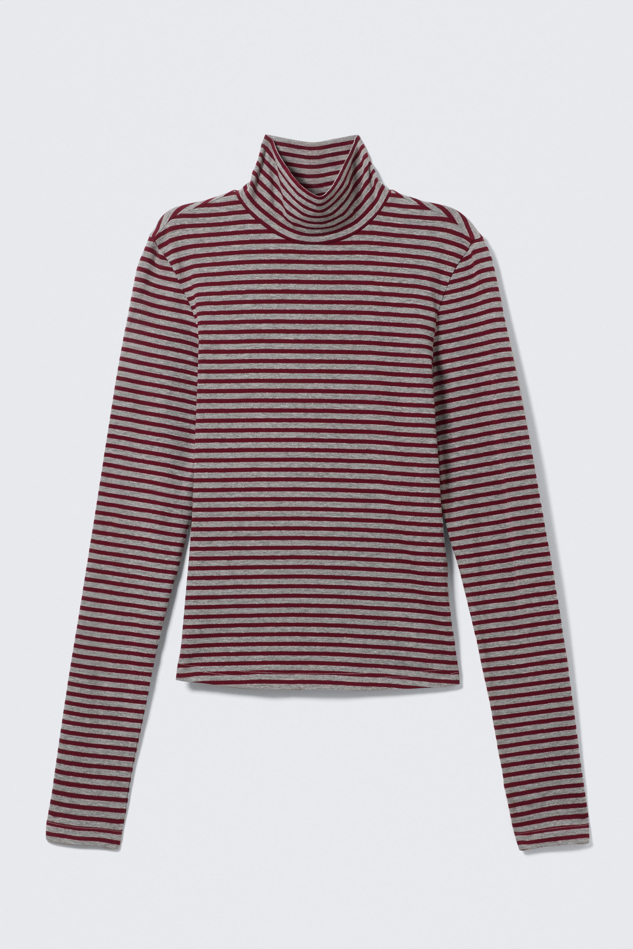 Grey & Red Stripes - Fitted Striped Turtleneck Top - 3