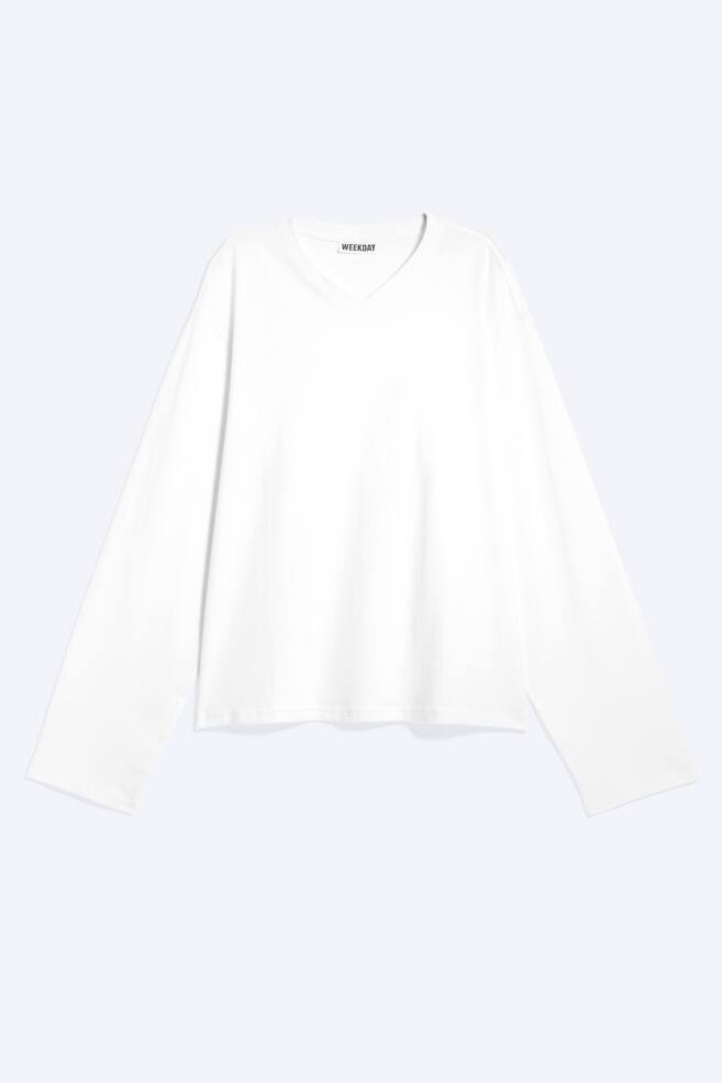 Pudełkowy T-shirt z długim rękawem i dekoltem w serek - Biały/Czarny/Washed Beige/Szary melanż/Czarne paski - 1