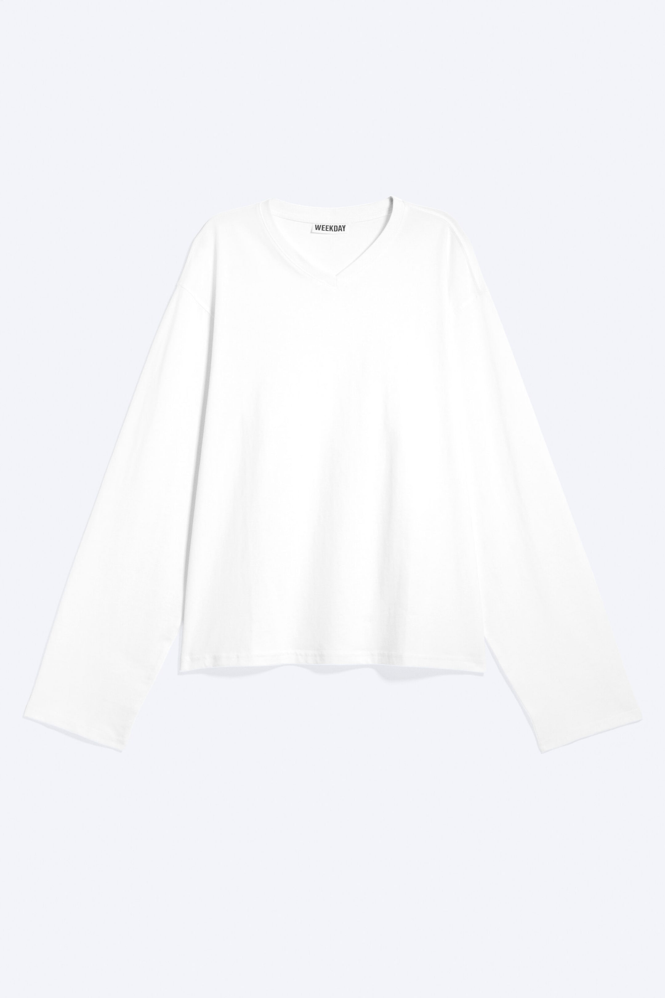 White - Boxy V-neck Long-sleevd T-shirt - 1
