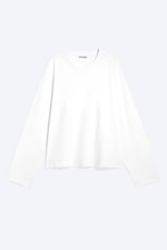 White - Boxy V-neck Long-sleevd T-shirt - 0