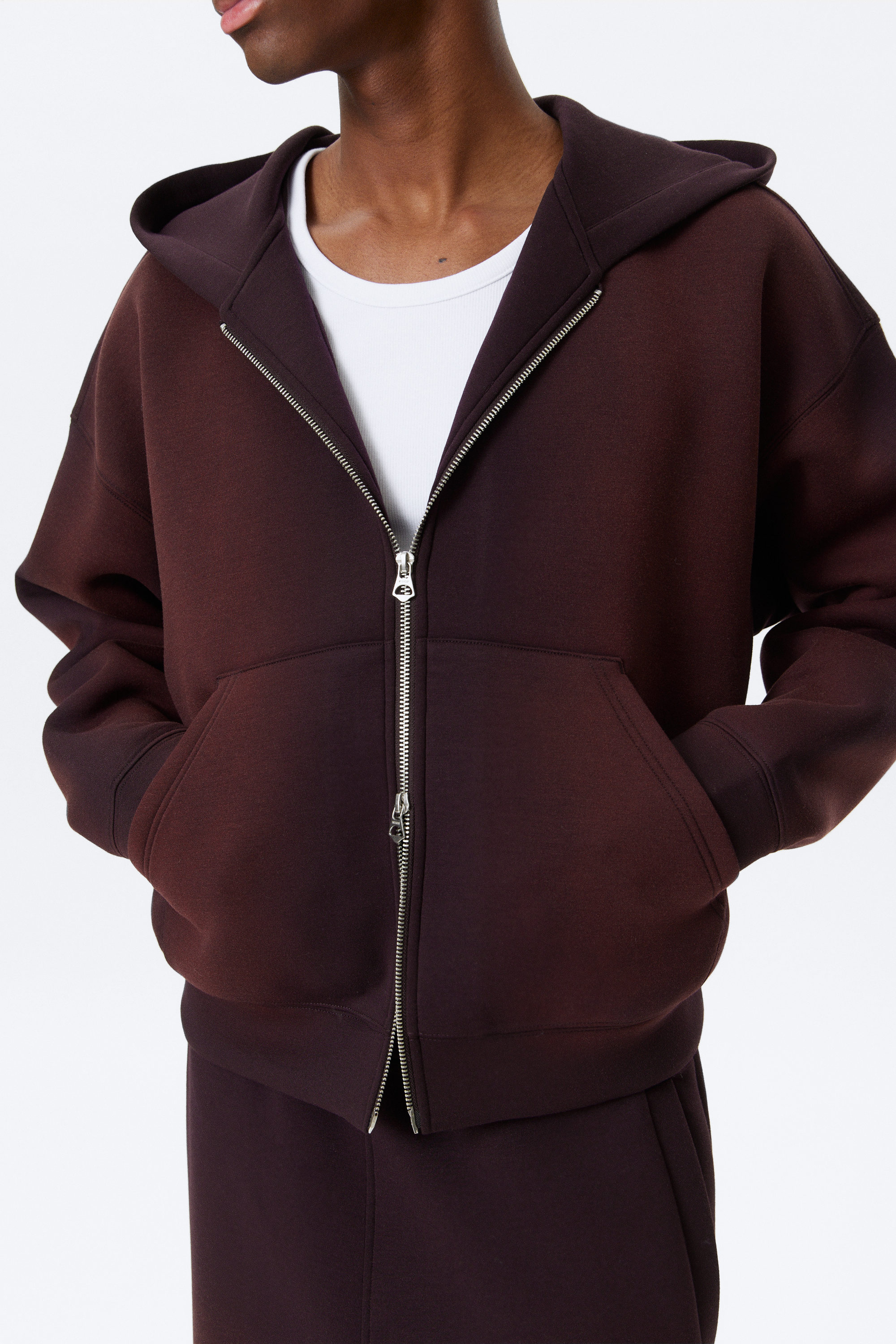 Paarsrood met wassing - Simon hoodie van scubastof met rits en wassing - 1