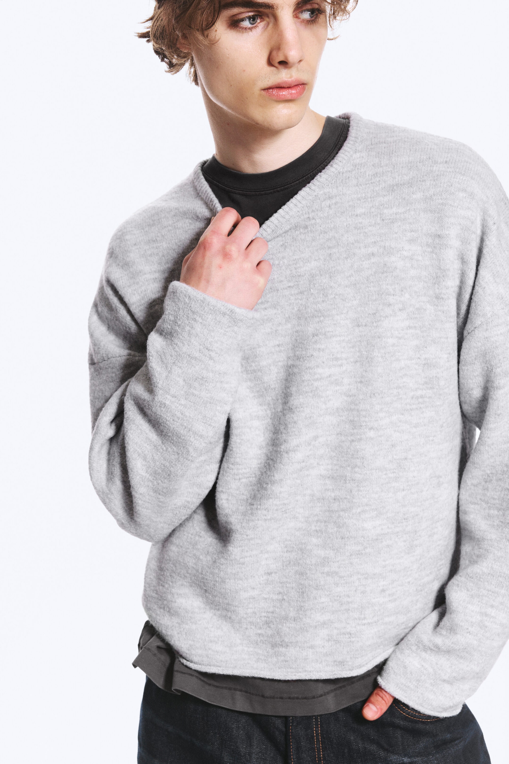 Light Grey Melange - Boxy Knitted Jumper - 2