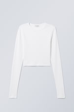 White - Mini Rib Long Sleeve Crop Top - 0