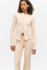 Light Beige - Mid Rise Pintuck Flared Sweatpants - 1