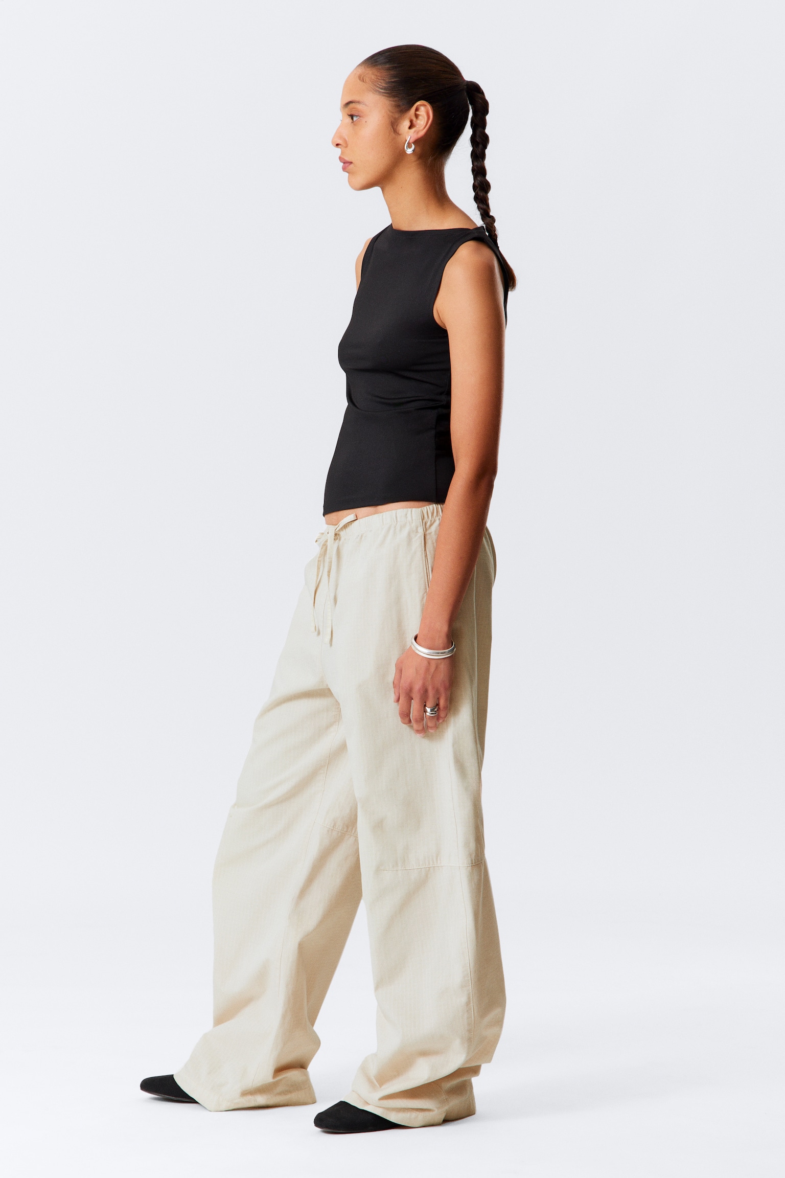 Forvaskede ripstop-bukser i loose fit - Lys beige/Sort - 5