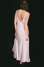 Dusty Pink - Lace-Insert Satin Maxi Dress - 3