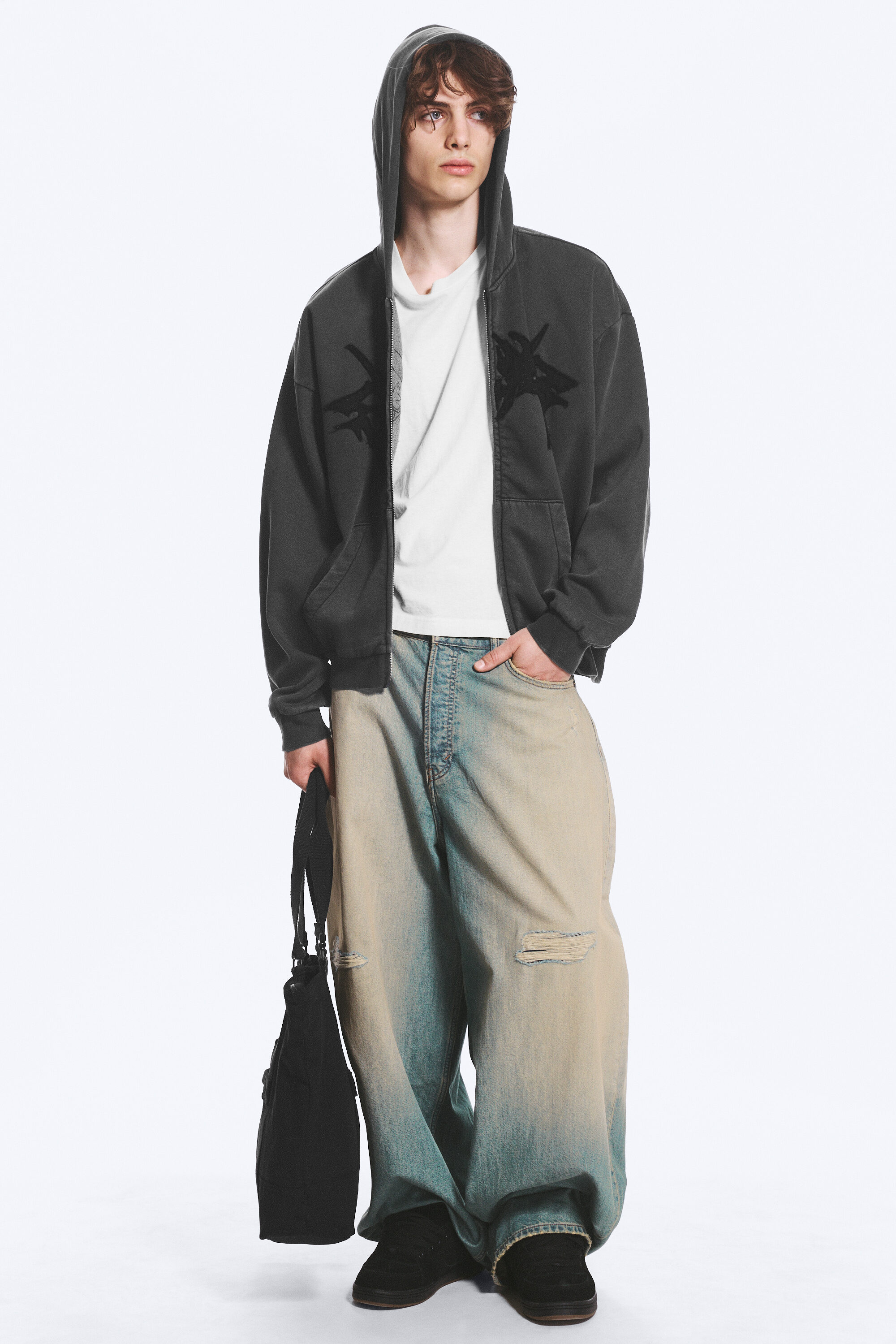 loose graphic zip hoodie - Washed Black | Weekday WW