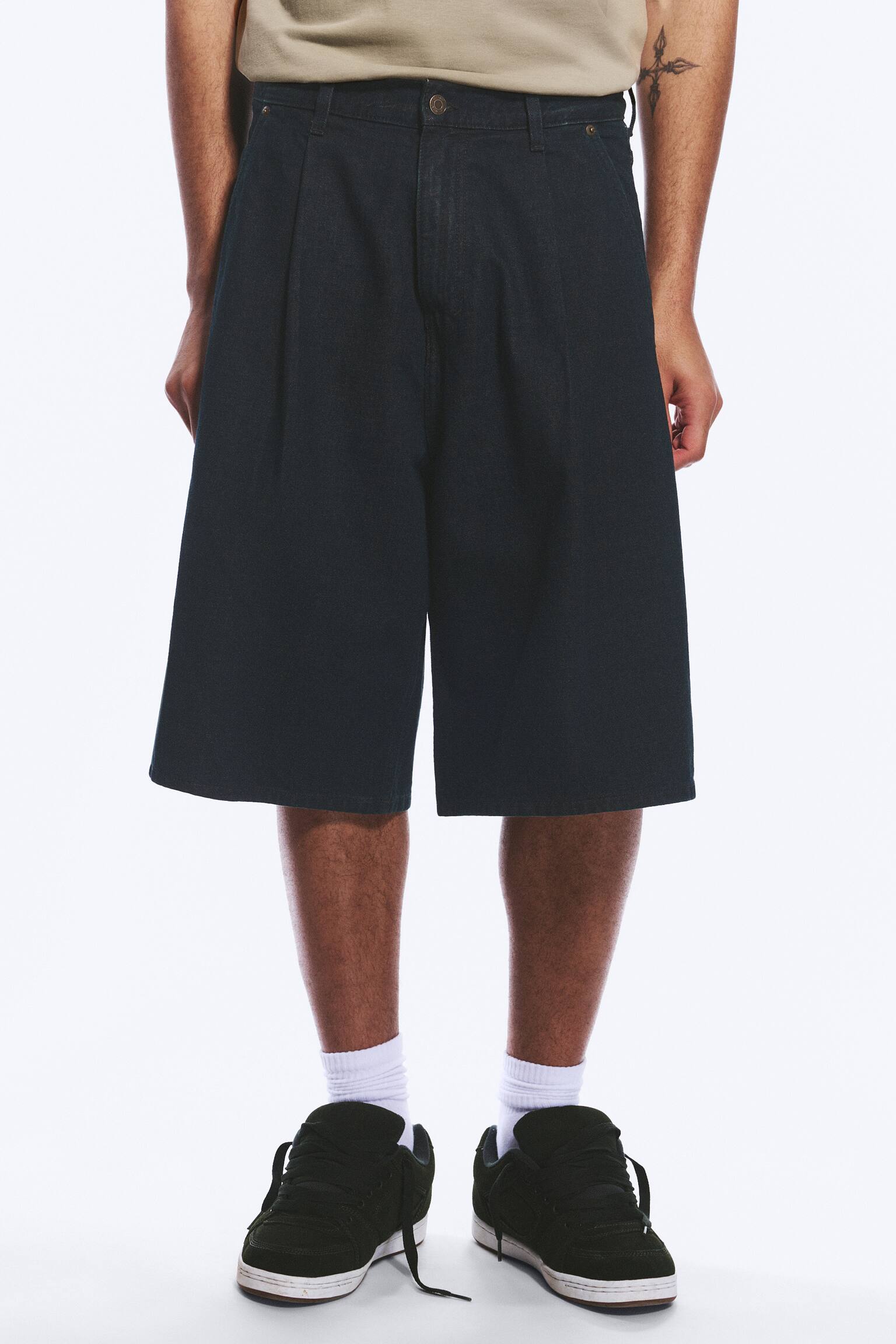Baggy-Denimshorts mit Bundfalten-Emerald Rinse - Dunkelblau - 6