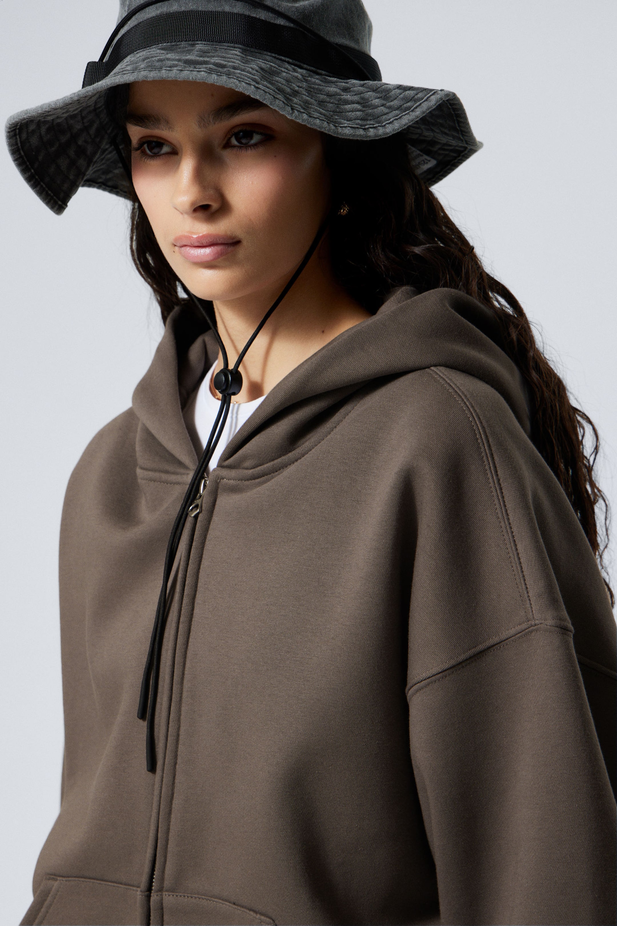 Mörk mullvad - Oversized kraftig hoodie med dragkedja - 2