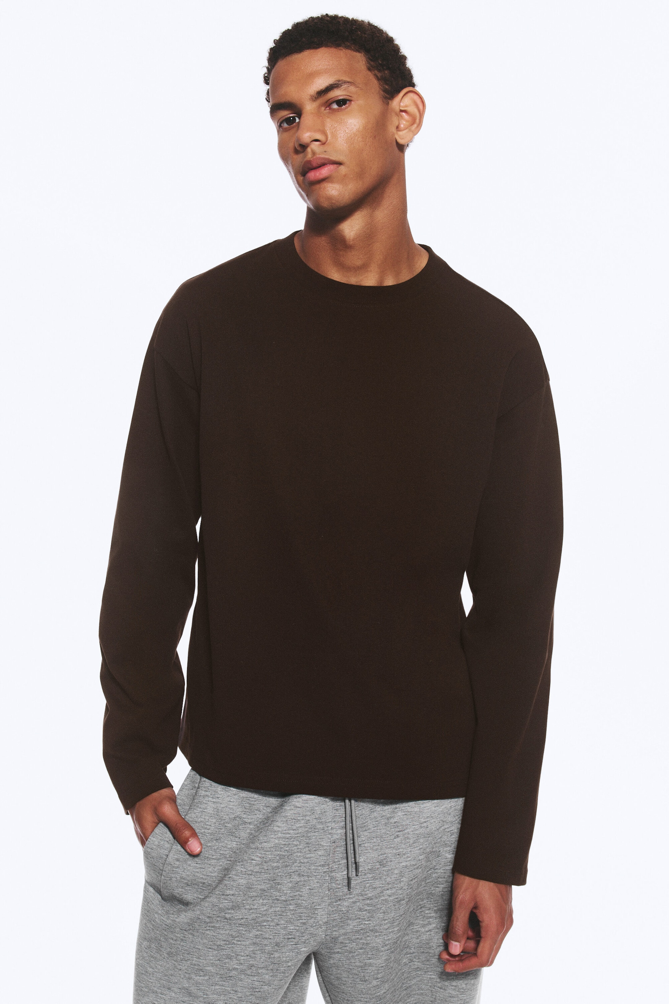 Dark Brown - Loose Boxy Long-Sleeved T-shirt