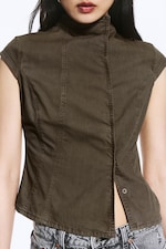 Taupe foncé - Haut structuré asymétrique en coton - 3