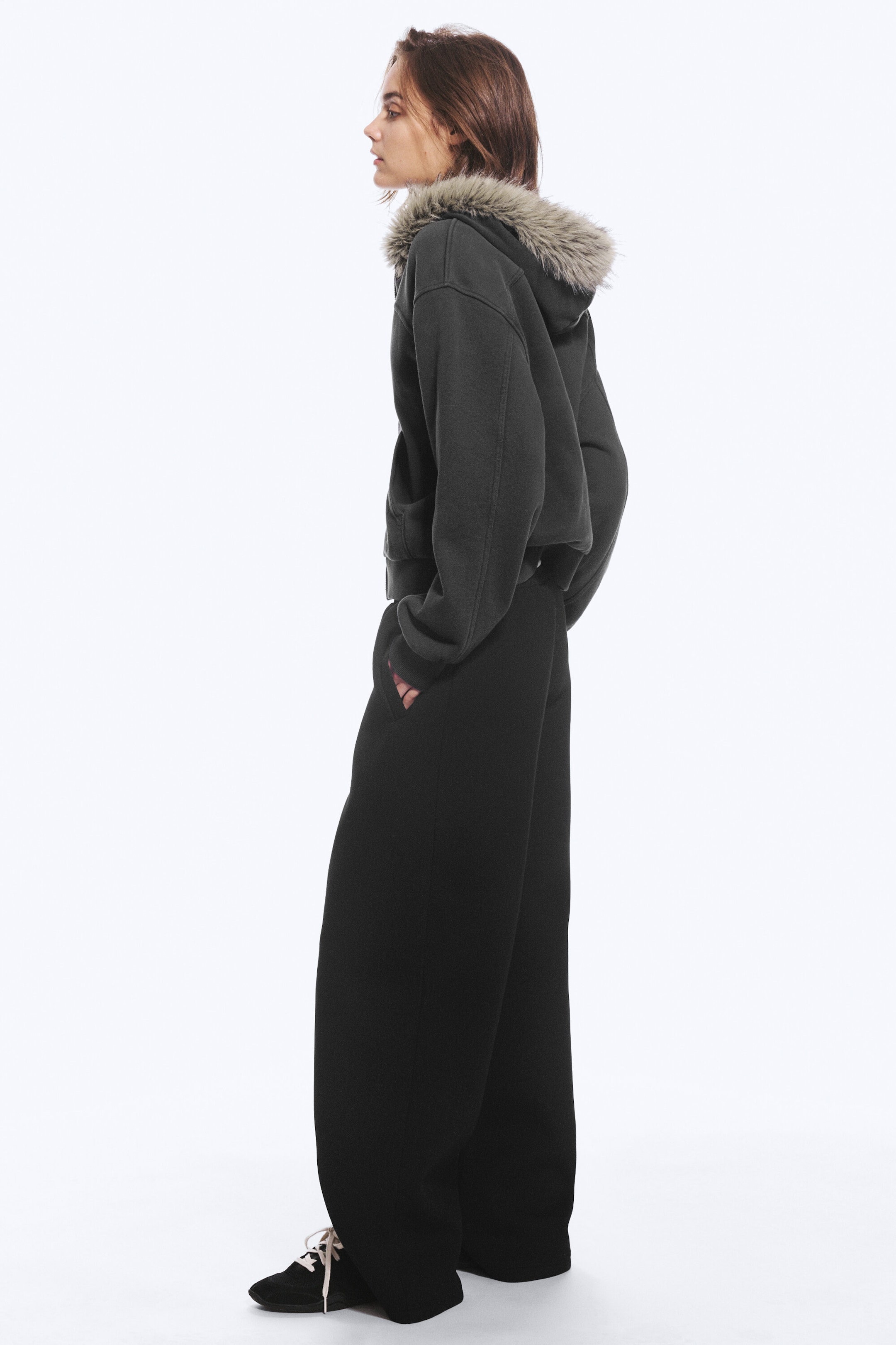 Schwarz - Lockere Scuba-Jogginghose mit weitem Bein - 3
