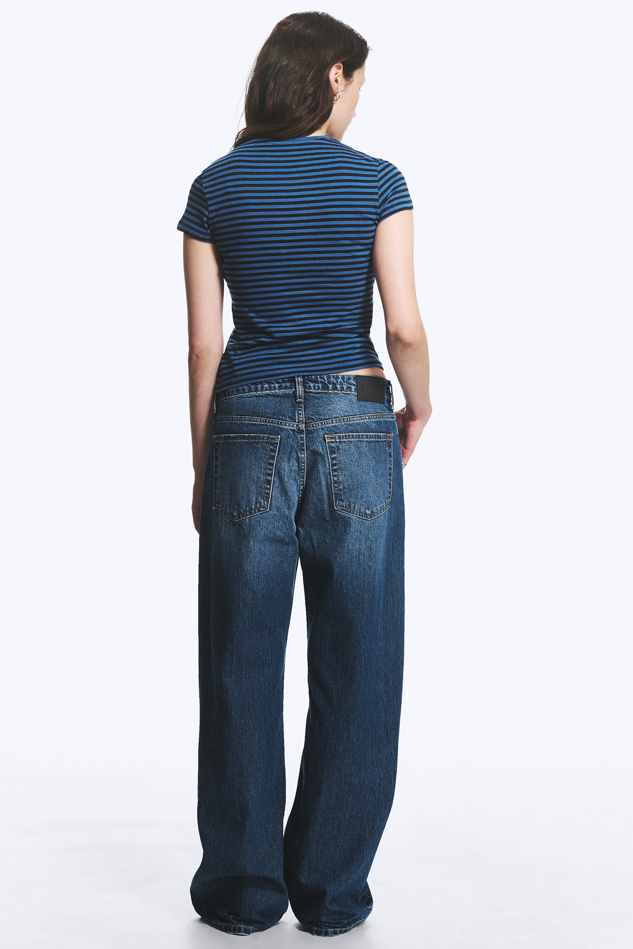 Blue - Black Stripe - Slim Short-Sleeved Cotton T-shirt - 3