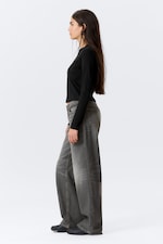 Mine Grey - Dark Grey - Ample Low Rise Loose Wide Leg Jeans - 2