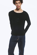 Black - Long-Sleeved Henley T-shirt - 1