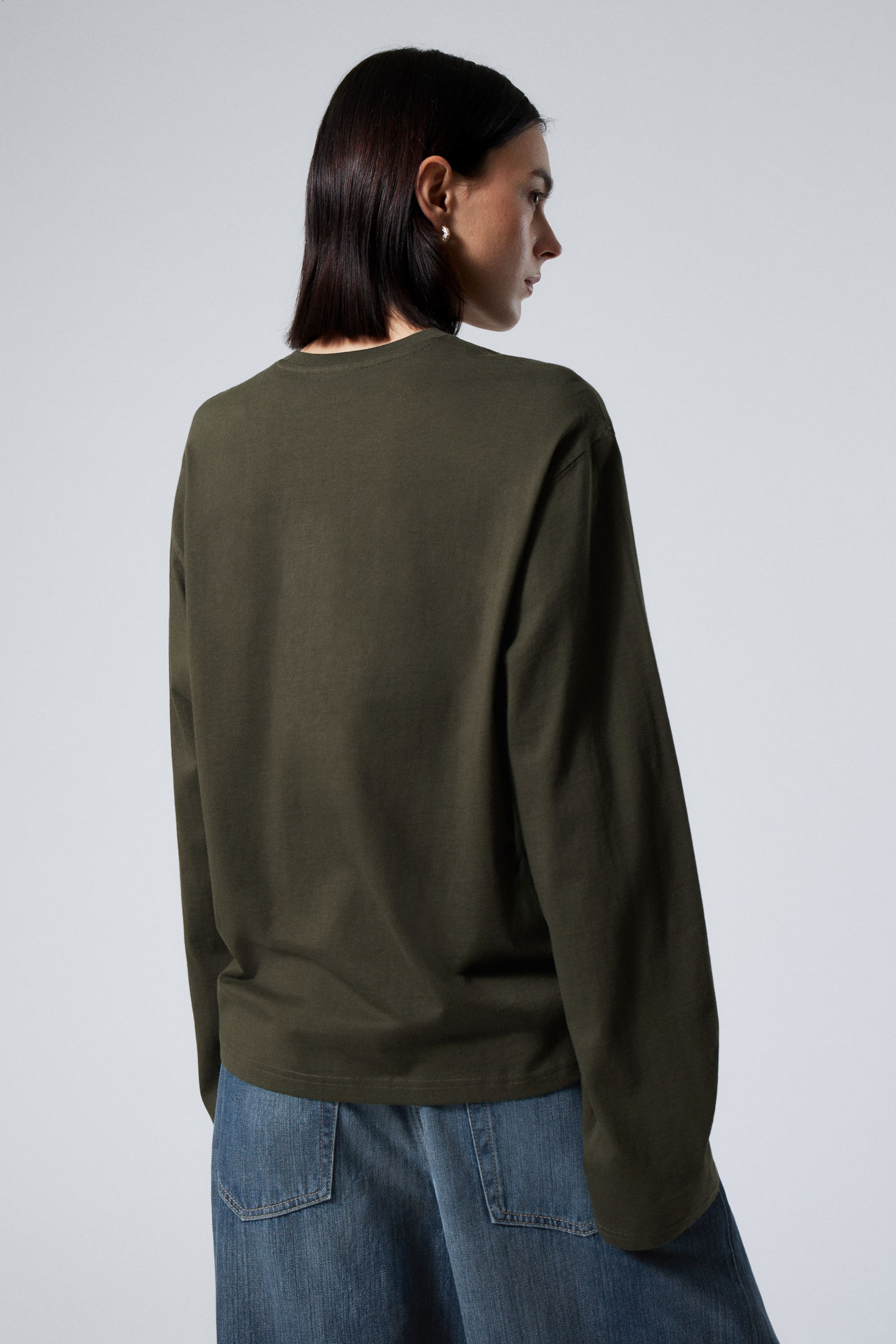 Dunkles Khakigrün - Boxy Longsleeve aus Baumwolle - 2