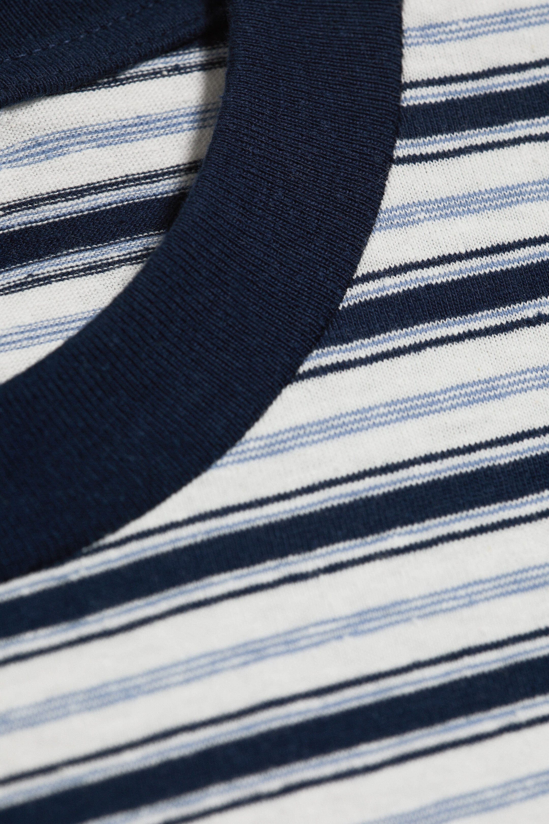 Striped Blue - Cap-Sleeved Boxy Cotton T-shirt - 1