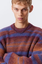 Orange Multi Stripe - Knitted Space Dye Crewneck Sweater - 1